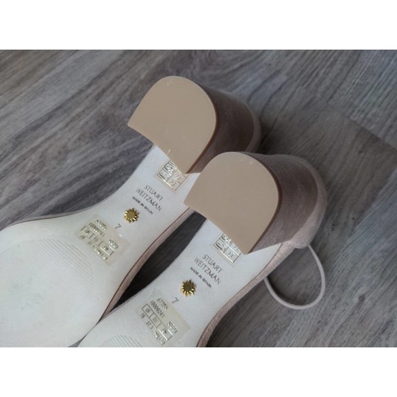 Stuart Weitzman Amelina Nearlynude Suede Heel Sandals Adobe Nude - Picture 15 of 16